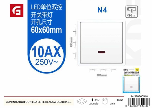 [170360548] Conmutador con luz serie blanca cuadrada 605488 - Suministros eléctricos y accesorios