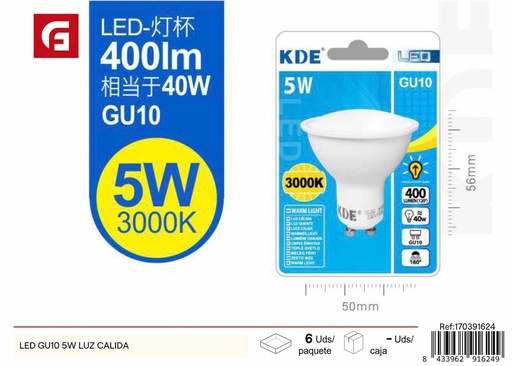 [170391624] Foco LED GU10 5W luz cálida - Iluminación y bombillas LED