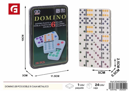 [204630252] Domino 28 piezas doble 6 en caja metálica - Juguetes de mesa y juegos de dominó