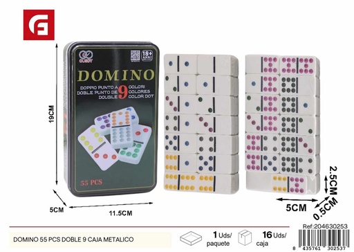 [204630253] Dominio 55 pcs juego doble 9 caja metálica - Juegos de mesa
