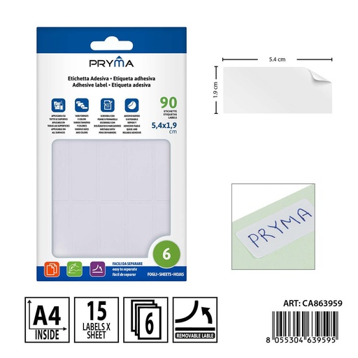 [0237391] Etiqueta adhesiva blanca 5.5x1.9 cm 6 unidades - Material de papelería