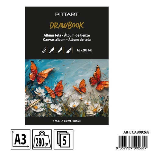 [0238456] Cuaderno de dibujo lienzo A3 5 hojas - Material de arte y dibujo