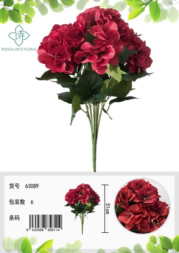 [630809-BU01] Flores artificiales - Hortensia colorida 51 cm - Decoración floral