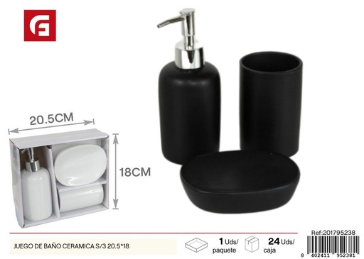 [201795238] Set de baño de cerámica de 3 piezas 20.5x18 cm - Accesorios para baño