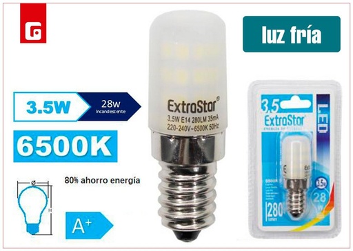 [170158915] Bombilla LED E14 3.5W cristal 6500K luz día - Iluminación LED y bombillas