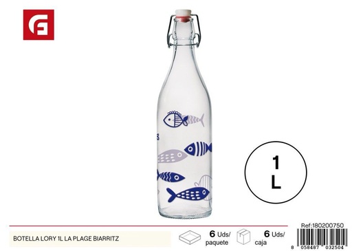 [180200750] Botella de cristal 1L La Plage Biarritz - Accesorios de cocina y botellas