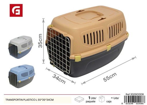 [302901008] Transportín plástico grande para mascotas 55x35x34cm - Accesorios para mascotas y transporte