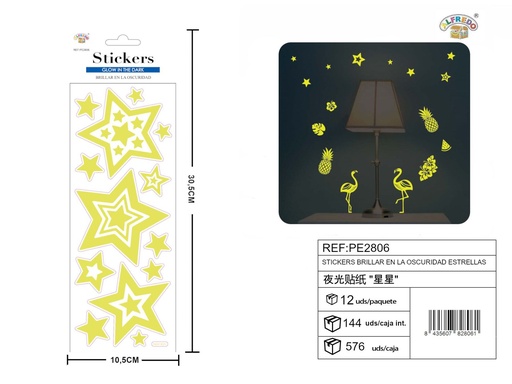[PE2806] Stickers brillar en la oscuridad estrellas 10.5x30.5 cm - Artículos decorativos 