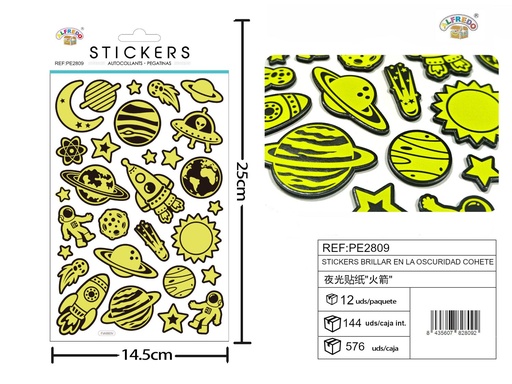 [PE2809] Stickers brillar en la oscuridad cohete 14.5x25 cm - Artículos decorativos 