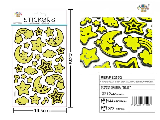 [PE2552] Stickers decorativos brillantes en la oscuridad "Estrella" 14.5x25 cm - Pegatinas infantiles neón