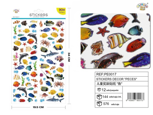 [PE0017] Stickers decorativos "Peces" 19.5x34 cm - Pegatinas infantiles atractivas