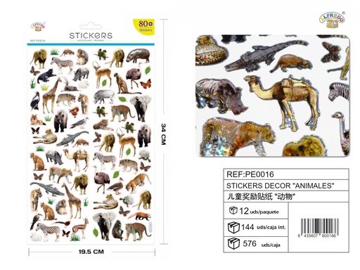 [PE0016] Stickers decorativos "Animales" 19.5x34 cm - Pegatinas infantiles coloridas
