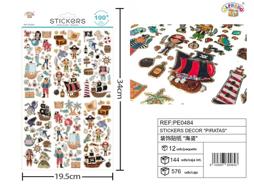 [PE0484] Stickers decorativos "Piratas" 19.5x34 cm - Pegatinas infantiles temáticas