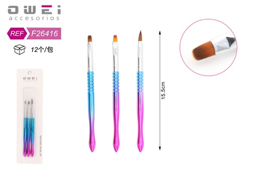 [8428947264163] Set de pinceles para manicura 3 piezas 12 unidades F26416 - Accesorios de belleza