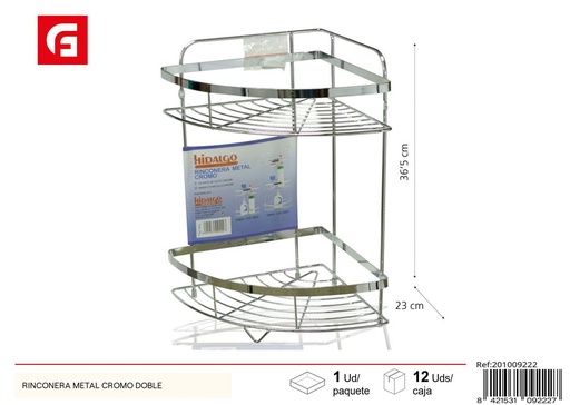 [201009222] Rinconera metálica doble cromada para baño - Estanterías y organizadores