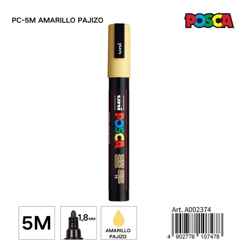 [A002374] Marcador POSCA 1.8mm PC-5M amarillo pajizo - Material de marca