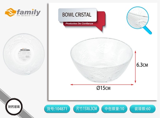 [104871] Cuenco de cristal MG-6B de 6 pulgadas con diseño de rosa - Platos y bandejas de vidrio