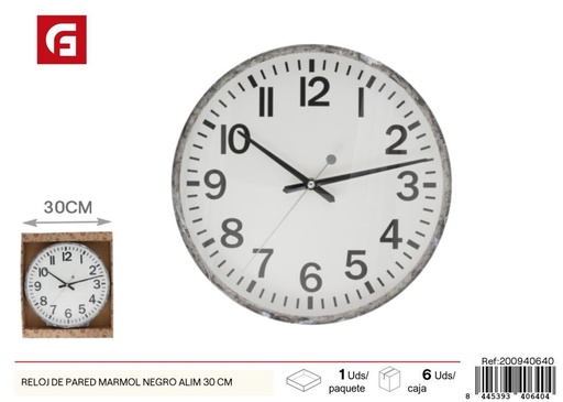 [200940640] Reloj de pared mármol negro 30 cm - Decoración del hogar y relojes