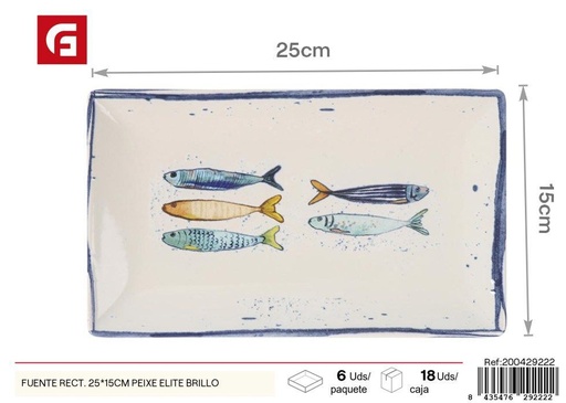 [A003194] Fuente rectangular 25x15 cm Peixe Elite brillo - Vajilla decorativa