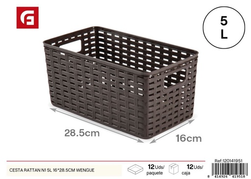 [120141951] Cesta de plástico rattan 5L 16x28.5 cm wengué - Cestas de almacenamiento
