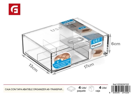[120929722] Caja organizadora transparente A6 con tapa abatible - Almacenamiento y organización