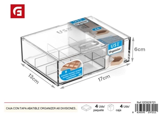 [120929721] Caja organizadora transparente A6 con divisiones pequeñas y tapa abatible - Almacenamiento y organización
