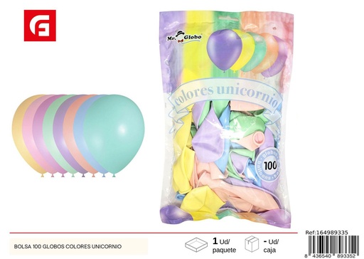[164989335] Bolsa con 100 globos de colores unicornio - Decoraciones para fiestas