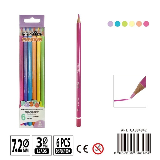 [0235716] Lápices de colores pasteles 6 PZ - Suaves y sutiles