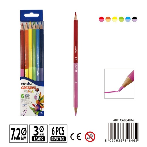 [0235720] Lápices de colores dobles 6 PZ - Clásicos y de tonos pasteles