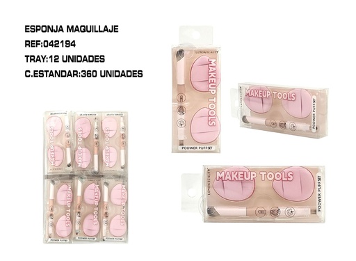 [042194] Set brocha de maquillaje con 2 mini borlas 12/U - Completo y funcional