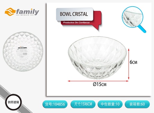 [104856] Cuenco de cristal Diamond 6 pulgadas - Platos y botes de cristal