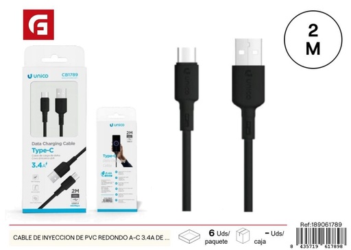 [189061789] Cable de inyección de PVC redondo A-C 3.4A de 2 metros - Accesorios para tecnología