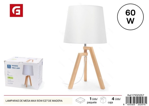 [171021257] Lámpara de mesa de madera E27 60W - Iluminación y lámparas
