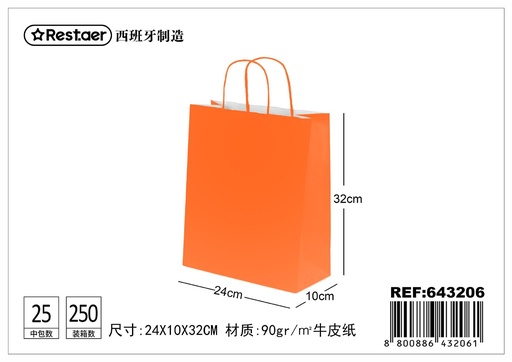 [643206] Bolsa de regalo naranja 24x10x32 cm - Accesorios de presentación y bolsas para regalos