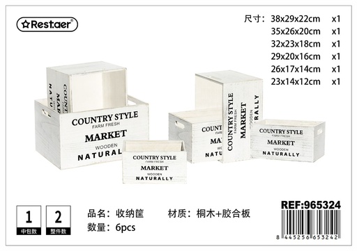 [965324]  Set de 6 cajas de madera de paulownia - Artículos de almacenamiento y decoración del hogar