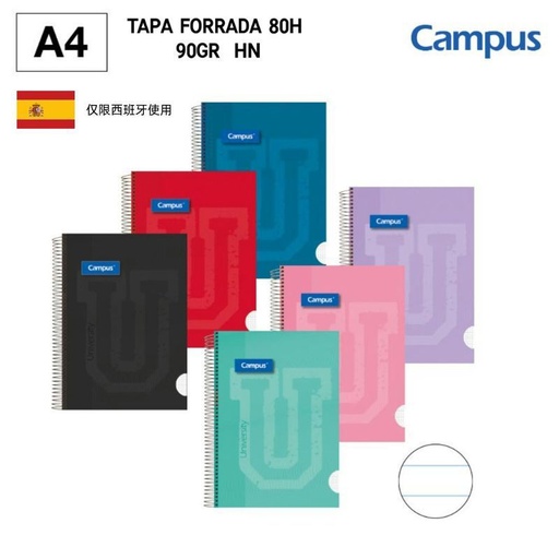 [A001085]  Bloc espiral forrada A4 80H 90gr HN - Papelería y cuadernos