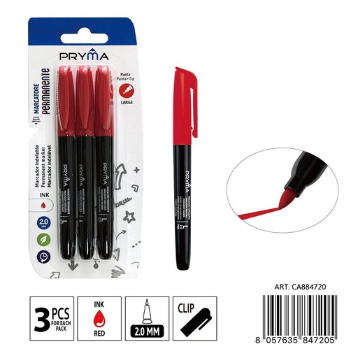 [0235672] Marcador permanente para redonda L 2 mm 3 uds rojo - Herramientas de escritura y marcadores permanentes