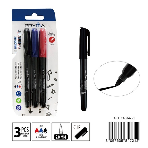[0235673]  Marcador permanente punta redonda L 2mm 3 colores - Artículos de escritura y marcadores