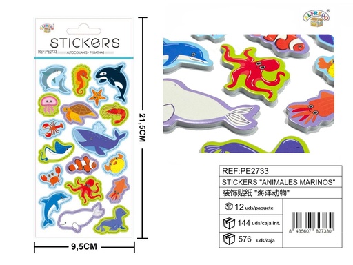 [PE2733] Stickers "Animales marinos" 9.5X21.5CM - Artículos de papelería