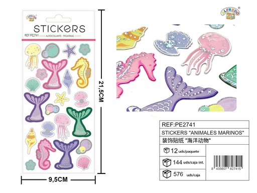 [PE2741] Stickers "Animales marinos" 9.5X21.5CM - Artículos de papelería
