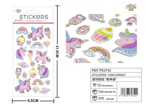 [PE2742] Stickers "Unicornio" 9.5X21.5CM - Artículos de papelería