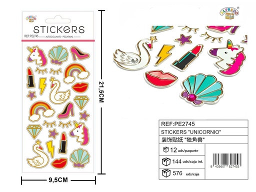 [PE2745] Stickers "Unicornio" 9.5X21.5CM - Artículos de papelería