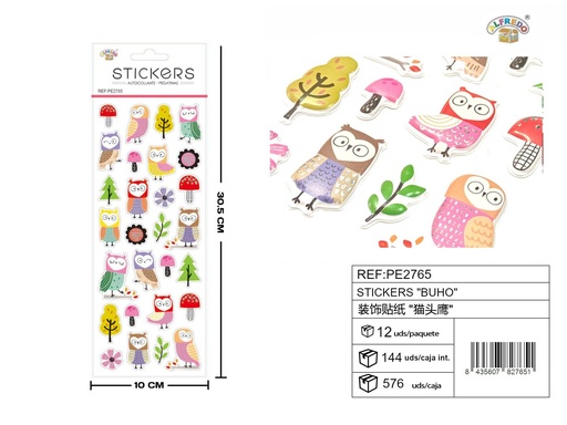 [PE2765] Stickers "Búho" 10X30.5CM - Artículos de papelería