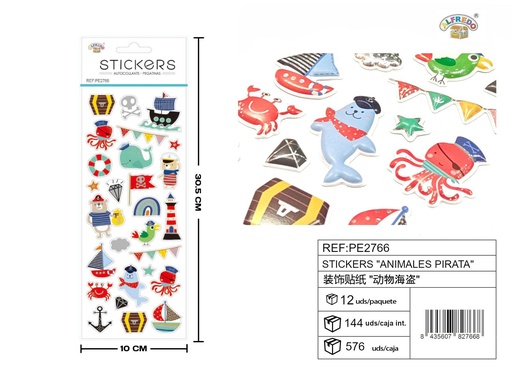 [PE2766] Stickers "Animales pirata" 10X30.5CM - Artículos de papelería