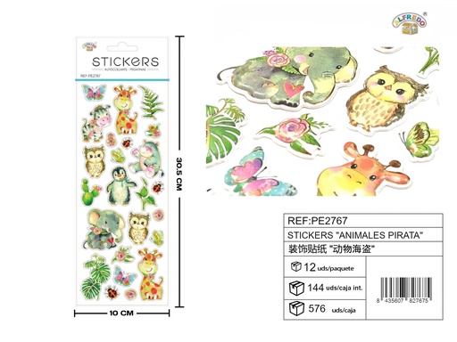 [PE2767] Stickers "Animales" 10X30.5CM - Artículos de papelería