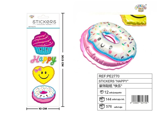 [PE2770] Stickers "Happy" 10X30.5CM - Artículos de papelería