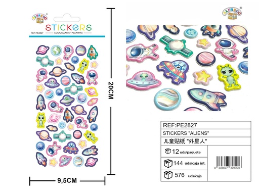 [PE2827] Stickers "Aliens" 9.5X20CM - Artículos de papelería