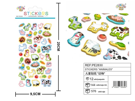 [PE2830] Stickers "Animales" 9.5X20CM - Artículos de papelería