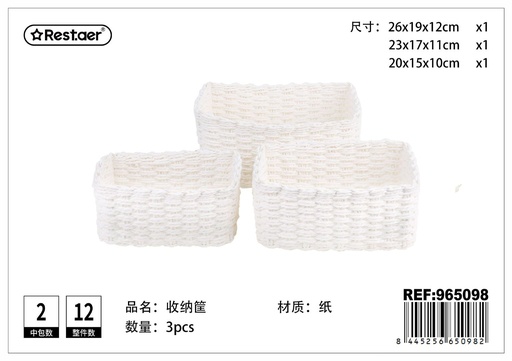 [965098] Cesta multiusos rectangular blanca (set de 3) - Organización del hogar