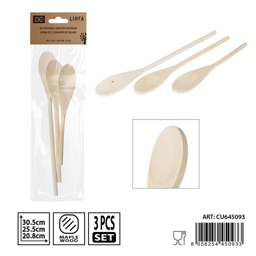 [0238463] Set de cucharas de arce 30.5x4.2 cm, 25.5x4 cm, 20.8x3.9 cm - Utensilios de cocina de madera